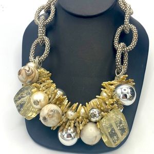 Faux Coral Mixed Media Beach Theme Statement Necklace